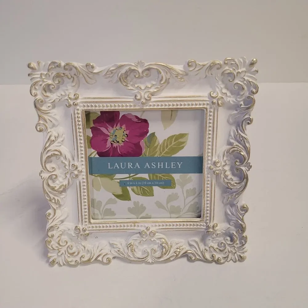 Laura Ashley White Gold Picture Frame Textured Resin 4 X 4 Baby Shower Bridal
